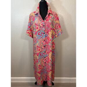 SHEIN Multi-Color Paisley Midi Dress SzXL Spring Summer Vibrant Hippie 70s Retro